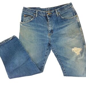 Vintage y2k Wrangler Mens Jeans Regular Fit Blue Denim Size 36 x 29 Distressed‎
